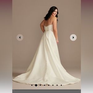 David’s bridal strapless satin wedding dress with slit